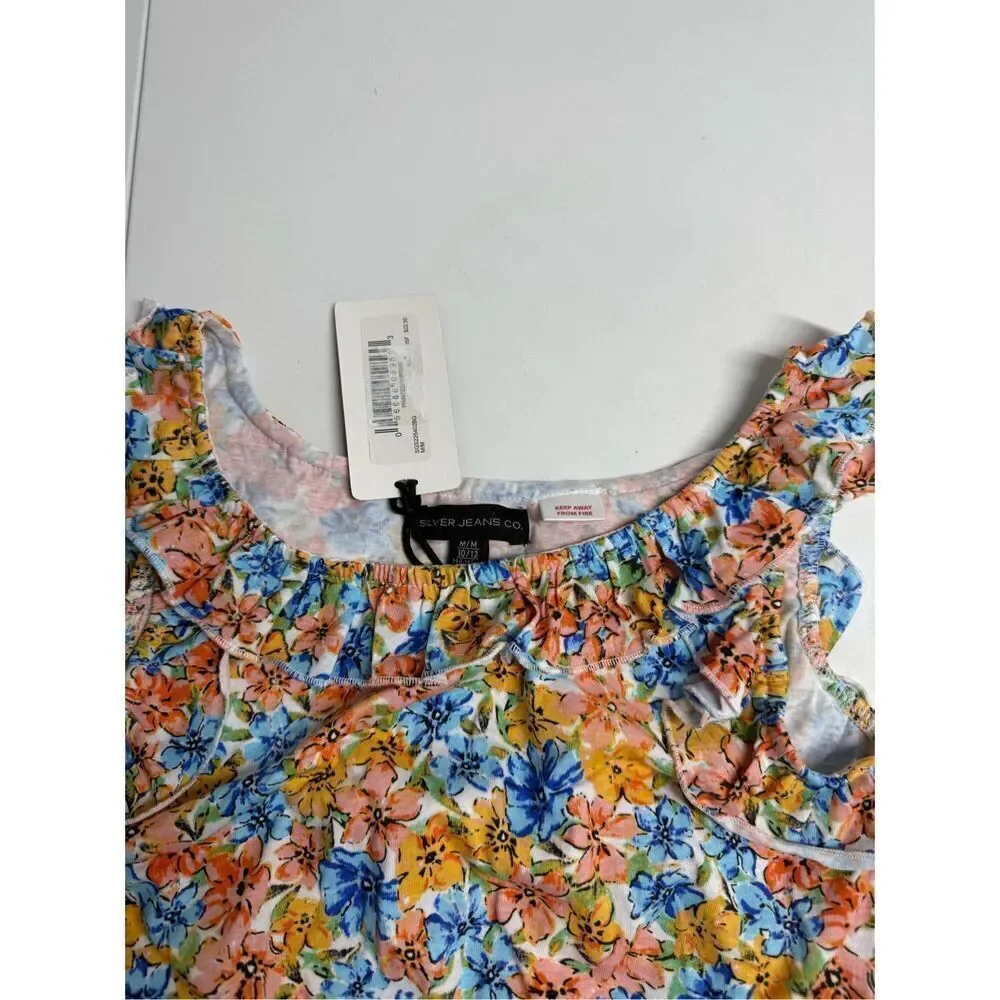 NWT Girl's Silver Jeans Co. Floral Print Ruffle Cropped Tank Top Sz M (10/12)